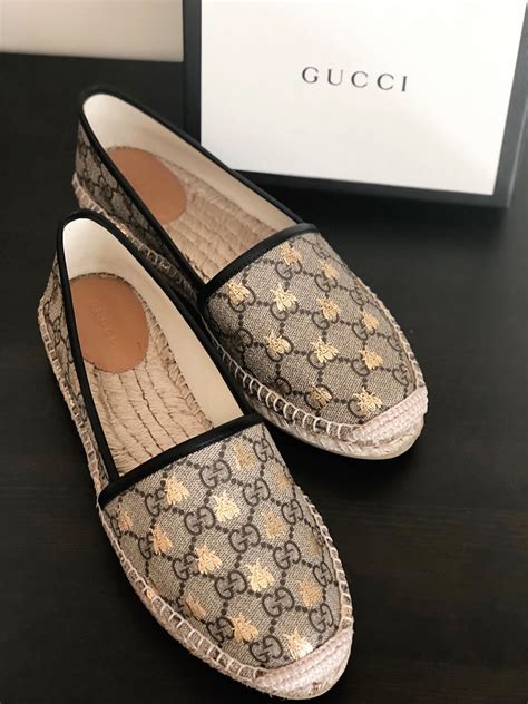 gucci gg supreme bees espadrille|GG Supreme Leather Trim Embellishment Espadrilles .